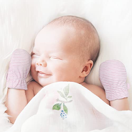 Image of Newborn Baby No Scratch Mittens Stay On, 100% Cotton Breathable, Adjustable Infant Gloves for Baby Boys Girls Mittens