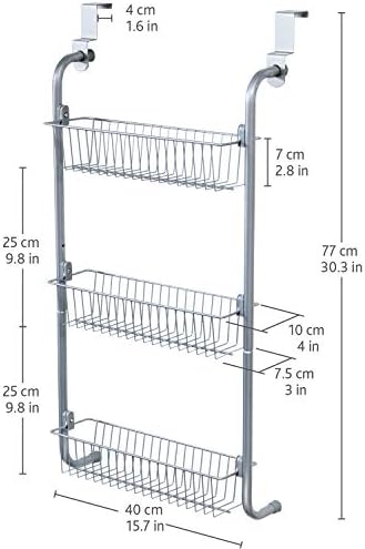 art moon Climber 3 Tier Over the Door Storage Baskets, Hanging Racks for Kitchen and Bathroom, Steel, 40 x 13.5 x 77 cm