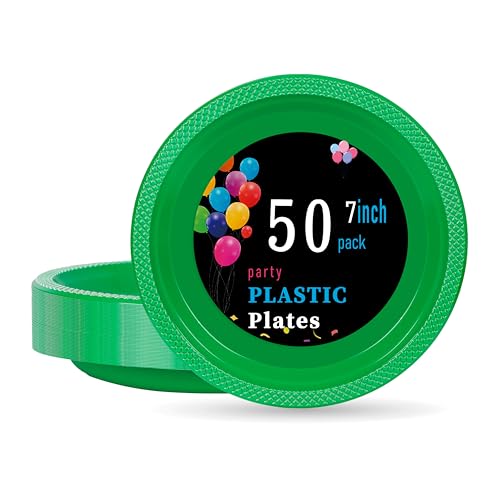 WELLIFE Green Plastic Plates 7 Inch 50 Count