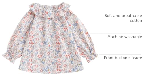 Image of Curipeer Toddler Girls Long Sleeve Shirt, Smocked Blouse, 6M-6Years | Floral Tops, Soft Lightweight Cotton, Spring and Fall Casual Wear, Little and Baby Girl