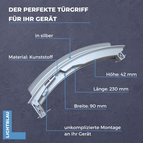 Lichtblau Türgriff mit Achsen in silber für Bosch Siemens 00648581 00751783 I Griff aus Kunststoff für Waschmaschinen & Waschtrockner I Ersatzteile Bosch Waschmaschinen & Kondenstrockner