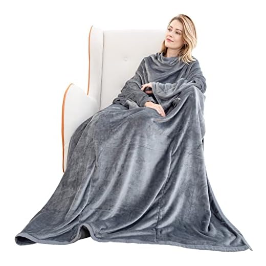 OIGAE Wearable Blanket with Sleeves & Foot Pocket for Women Men Adult, Comfy Fleece Blanket with Snap Button Extra Soft TV Wrap Throw Blanket for Couch Sofa Home Office, 71" x 51", Grey