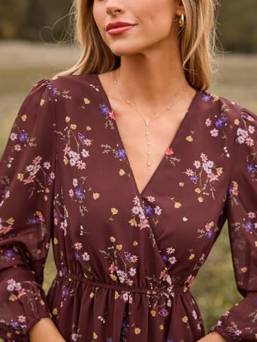 CUPSHE Women's Floral Print Chiffon A-Line Mini Dress Long Peasant Sleeves Elastic Autumn Dress