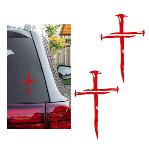 Image of DXNQ 2PCS Car Cross of Nails Sticker, Bumper Christian Sign Cross with Nails Decal, Removable Waterproof Sticker for Car Truck Window Motorcycle Helmet Laptop, Car Accessories (Red)