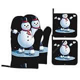 WHJSSF - Juego de 4 piezas para hornear de cocina, robot de patinaje y muñeco de nieve, aislamiento térmico y a prueba de quemaduras, para cocina y barbacoa al aire libre