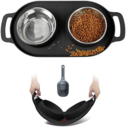 Wesen Pet Dog Bowls 2 Stainless Steel Dog Bowl with Handle No Spill Non-Skid Silicone Mat & Food Scoop Wate…