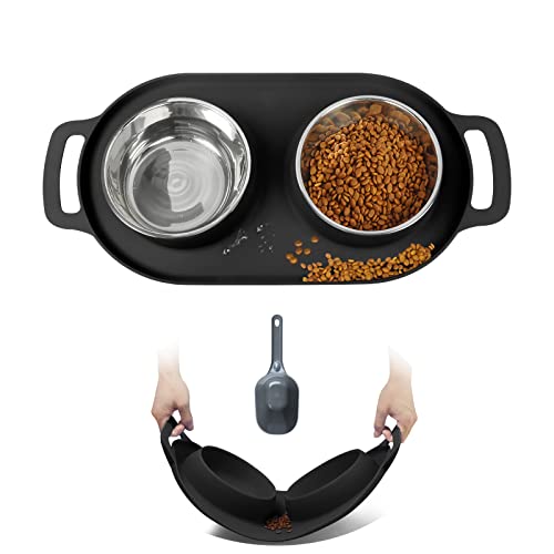 Wesen Pet Dog Bowls 2 Stainless Steel Dog Bowl With Handle No Spill Non-Skid Silicone Mat & Food Scoop Water And Food Feeder Travel Bowls For Small Medium Dogs Cats Puppies #TOP9