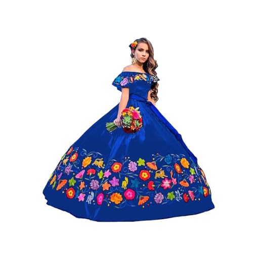 Off The Shoulder Sleeves Flower Embroidered Blue Belt Quinceanera Dresses Charro Sweet 15 Dress 2025