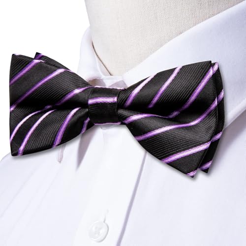 Image of Dubulle Mens Paisley Striped Bowtie Set Pre-tied Bowtie for Men and Pocket Square Set Wedding Business