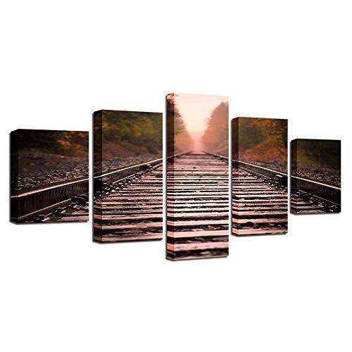 Railway 5 pièces tableau mural moderne en toile imprimée pour décoration salon sans cadre