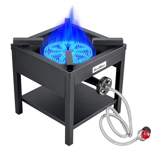 Bestfire 260,000 BTU Outdoor Propane Gas Stove with 0-20 PSI Adjustable Regulator and Steel-Braided...