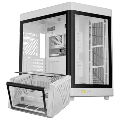 GAMDIAS RGB Dual-Chamber Panoramic Tempered Glass Gaming PC Case; 2-way Standing with Vertical & Horizontal Orientaton and One-touch Open; Computer Case support 420mm AIO & Huge Cable Management Space Cover