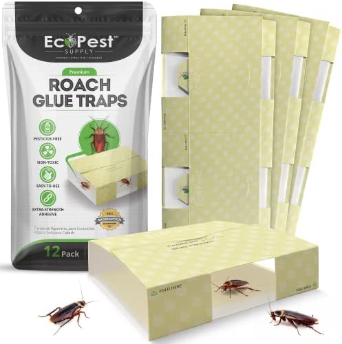 Roach Trap – 12 Pack | Sticky Indoor Glue Traps for Roaches and Other Bugs and Crawling Insects | Adhesive Cockroach Motel, Bait Trap, Monitor, Killer and Detector for Pest Control