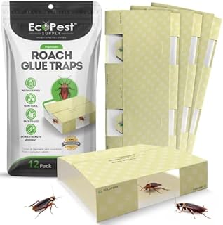 Roach Trap – 12 Pack | Sticky Indoor Glue Traps for Roaches and Other Bugs and Crawling Insects | Adhesive Cockroach Motel, Bait Trap, Monitor, Killer and Detector for Pest Control