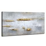 WENGTIAO Cuadro Abstracto Grande Pintado a Mano, Cuadro Blanco Gris y Dorado Sobre Lienzo para Decoracion Salon Modernos Pared 120x60 cm