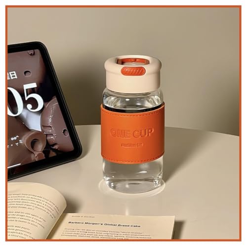 Image of Wosta Tea Infuser Bottle with Strainer - Hot & Cold Brew Glass WaterBottle - Leakproof - Silicone Sleeve - BPA Free Infuser - Tea -Pot Alternative - Leaf (Orange)