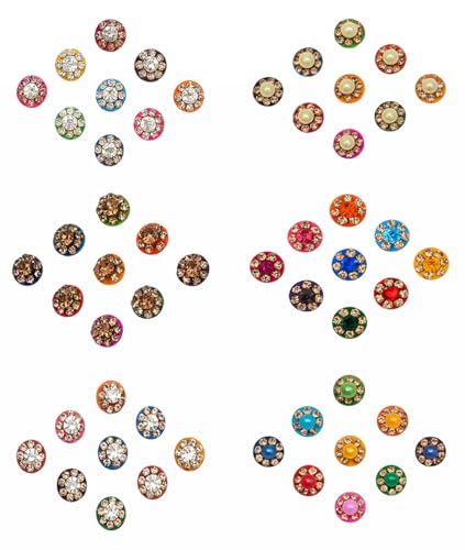 Image of G4U 6 pcs Round Stone bindies for Women | Bridal, Festive & Daily Wear Bindi Set (Pack Of Cards)