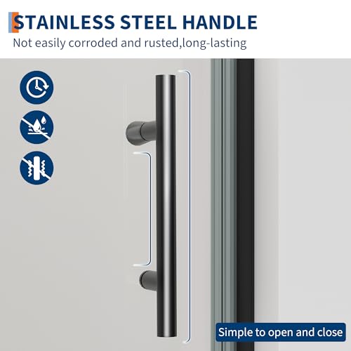 Image of GarveeTech 34 inch W x 72 inch H Frameless Pivot Shower Door - 1 /4 inch Tempered Glass with Matte Black Frame, Single Swing Door for Modern Bathroom,Waterproof & Easy to Clean