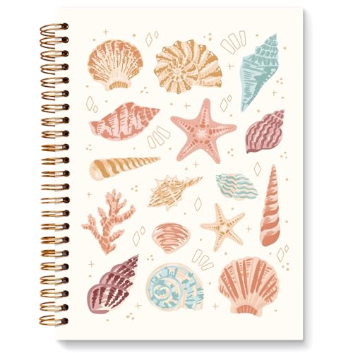 JXREQ Trendy Coastal Beach Seashell Journal Notebook, Ocean Journaling Notebooks for Women Note Taking Writing, Office School Supplies for Teen Girls College, Preppy Spiral Notebooks 5.5x8.3