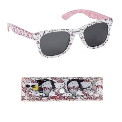 CARTOON Lunettes de soleil pour enfants Hello Kitty avec étui de lentilles rectangulaires avec protection filtre UV400