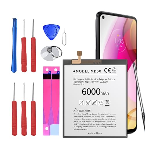 HamnaKhu 【6000mAh】 Moto G Stylus 5G 2021 Battery, High Capacity MD50 Battery for Motorola Moto G Stylus 4G (XT2211 / 2022) / G Stylus 5G (XT2215 / 2022) with Replacement Repair Tools Kit