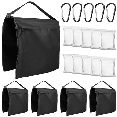 5 bolsas de arena para fotografía, saco de arena de 27 x 29 cm con mosquetón y bolsas Ziplock, tela Oxford 600D, capacidad de carga máxima: 10 kg, saco de arena vacío para soporte de lámpara de