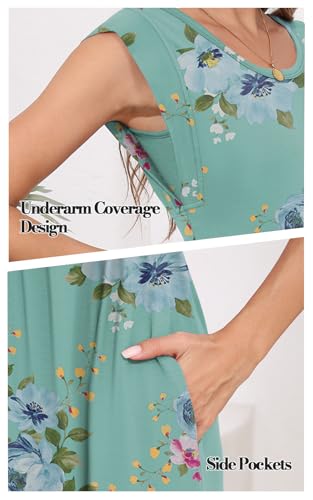 Image of DB MOON Womens 2026 Maxi Dresses Empire Waist Long Summer Dress Casual Cap Short Sleeve Sundress with Pockets