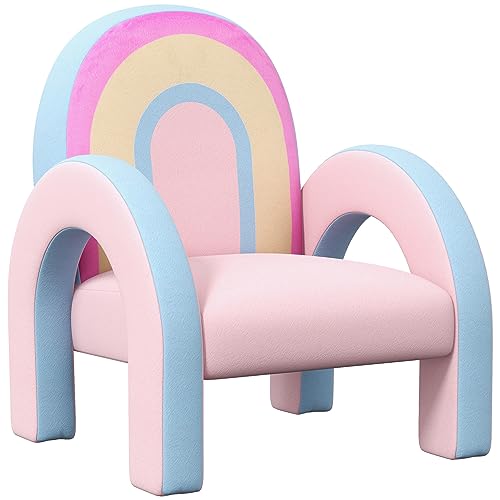 ZONEKIZ Sillón para Niños Pequeños en Forma de Arco Iris Mini Sofá Cómodo Sillón Infantil para Niños de 1,5-3 Años para Dormitorio Salón Carga 45 kg 43x41x51 cm Rosa