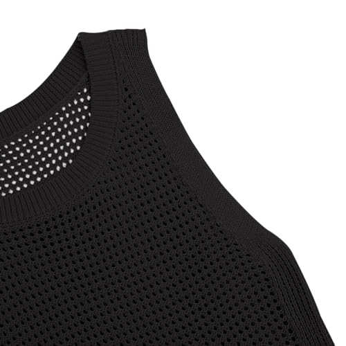 Image of Womens Knit Sweater Vest Summer Tank Tops Round Neck Crochet Hollow Out Sleeveless Crop Top