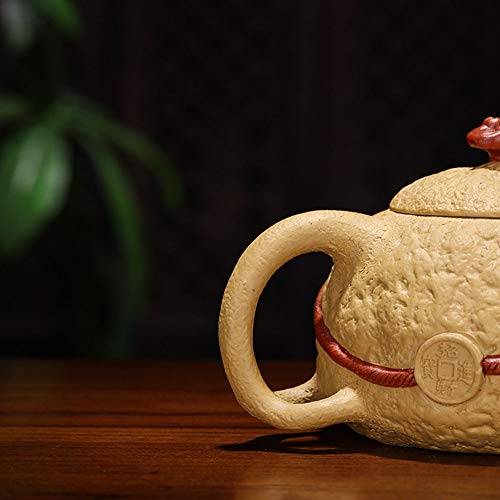 Image of Teapot Chinese Zisha Clay Tea Pot Ceramics Handmade Gongchun Lucky Money Toad Tea Pot Yellow Golden Duan Mud Kungfu Kettle (Fengshui-Wealth spittor)