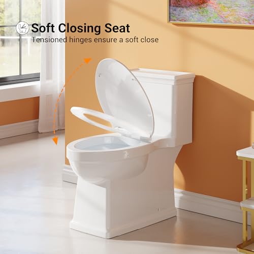 Image of One-Piece Ceramic Toilet with PP Cover, Comfort Height, CUPC Certified, Side Flush 1.28GPF, Durable Classical Elongated Bathroom Toilet