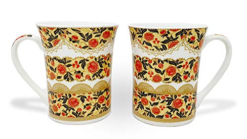 Image of U.P.C. Ceramic Coffee Mug Set of 2, Ceramic Cups for Tea, Coffee & Hot Beverages, Premium Kitchen Drinkware, Microwave & Dishwasher Safe Mugs, Home Office Cafe Use (Yellow Floral)