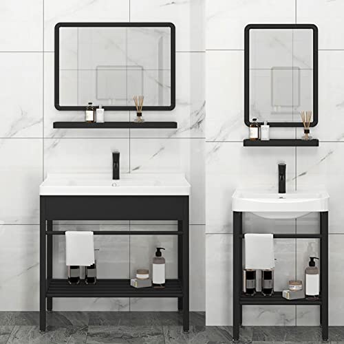Lavabo rectangular de cerámica para baños modernos con estante organizador inferior 4