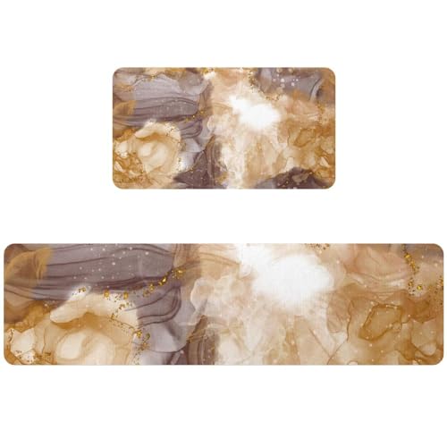 Tapetes de cocina de lujo dorados con purpurina: juego de 2 piezas lavables y antideslizantes 2