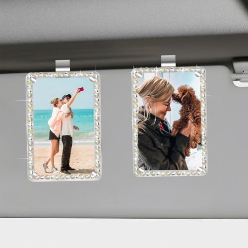 DBlosp 2Pcs Car Picture Holder,Bling Universal Magnetic Photo Clip, Car Accessories Car Photo Holder Car Visor Clip, Personalized Car Picture Frame,Sparkly Rhinestone Visor Clip Decorate Your Car