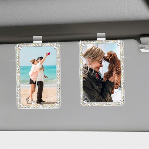 DBlosp 2Pcs Car Picture Holder,Bling Universal Magnetic Photo Clip, Car Accessories Car Photo Holder Car Visor Clip, Personalized Car Picture Frame,Sparkly Rhinestone Visor Clip Decorate Your Car