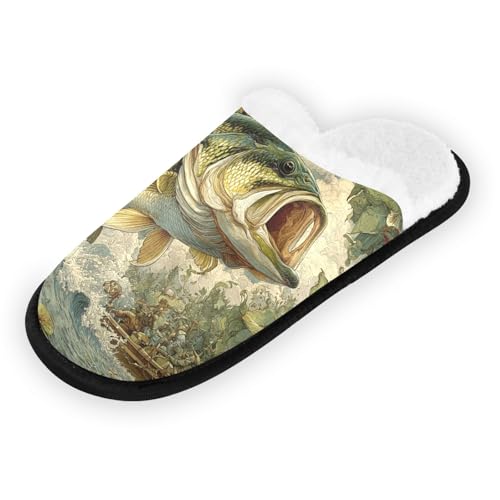 Drawn Green Bass Fish Slippers For Women Men Soft Memory Foam Non-Slip Animal Winter Indoor House Shoes Travel Slipper2