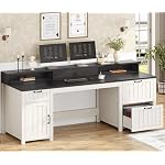 SEDETA Farmhouse 63" Executive Desk, Home Office Desk with File Drawer and Monitor Stand, Computer Desk with Drawers and Storage Cabinet, Wood Desk for Work Study Writing, White