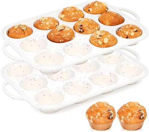 2 Pcs Silicone Muffin Pan for Baking with Metal Frame, Nonstick 12 Cup Regular Size Cupcake Pan, Silicone Muffin Tray for Egg Bites (Cream) - Thumbnail 2