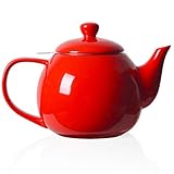 Sweejar Porcelain Teapot with Removable Stainless Steel Infuser,Microwave & Dishwasher Safe Tea Pots for Loose Tea,Tea Infuser Pots for Chrismas Women Gift (30oz Red)