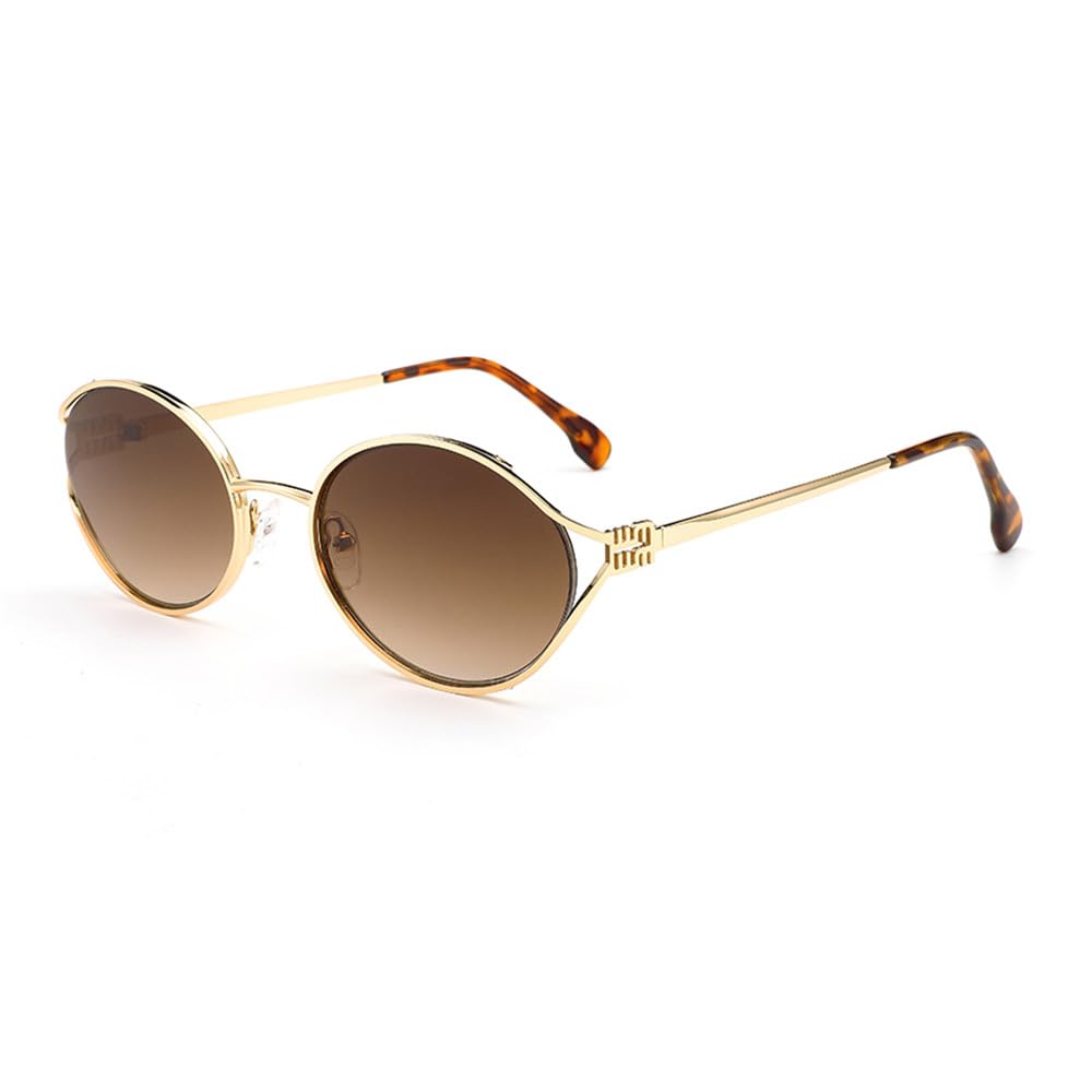 Occhiali da Sole ovali con Montatura in Metallo retrò per Donna Uomo Guida tonalità Maschili Lenti Piccoli Occhiali da Sole UV400