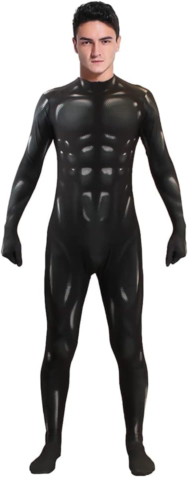 Men's Muscle Bodysuit Jumpsuit Full Body Compression Athletic Suit Outfit Halloween Costume for Adult