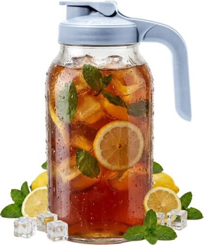 Image of County Line Kitchen 64 oz Mason Jar Glass Pitcher With Lid - Sky Blue | Heavy-Duty Glass Mason Jar Pitcher - Leak-Proof Lid, Wide Mouth & Easy Pour Spout (64 oz)