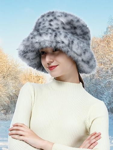 Sombrero tipo bucket de piel sintética con estampado de leopardo miniatura 5