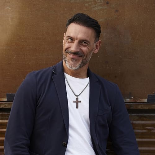 Wooden Cross Necklace for Men, Hand Polished Ebony Inset In Black Stainless Steel Christian Mens Cross Pendant Wood, 24" Round Box Chain4