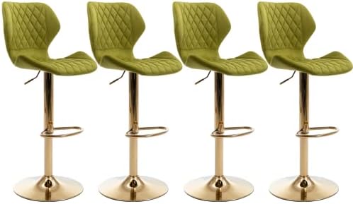 CIMOTA Velvet Bar Stools Set of 4 Adjustable Height Bar Chairs with Back Modern Swivel Barstools for Kitchen/Home Bar/Dining Room/Office, (23.6 to 31.5 Inch/Gold Base/Green)