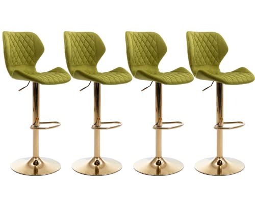Cimota Velvet Bar Stools Set Of 4 Adjustable Height Bar Chairs With Back Modern Swivel Barstools For Kitchen/Home Bar/Dining Room/Office, (23.6 To 31.5 Inch/Gold Base/Green) #TOP18