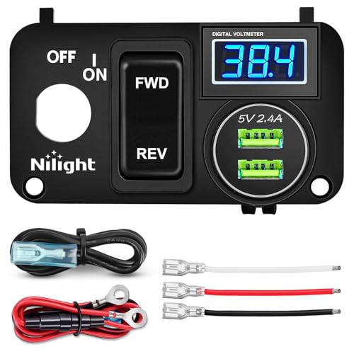 Nilight Golf Cart Key Switch Console Panel Dual USB 9V-48V DC