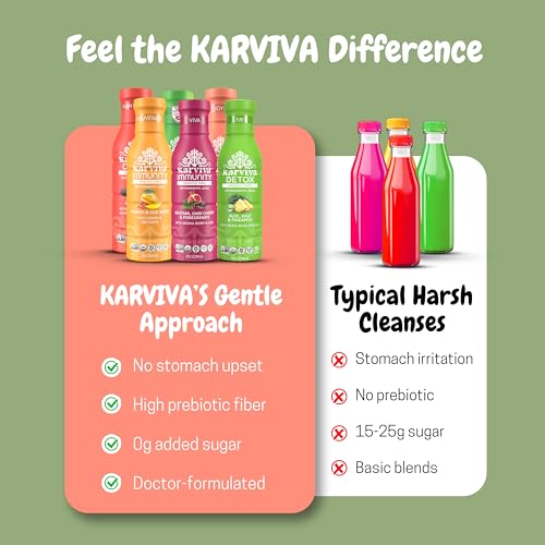 Karviva Organic Juice Cleanse & Skin Glowing Pack for Weight Control & Sugar Detox - Ancient Remedies for Gentle Detox & Collagen Boost, Low-Sugar, High Fiber, Prebiotic, Antioxidants & Vitamins, 6 BPA-Free Bottles, 12 oz Each