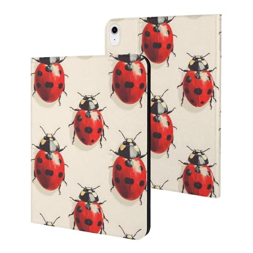 Housse iPad 11" 2025 et 10.9" coccinelle rouge fine avec support réveil
